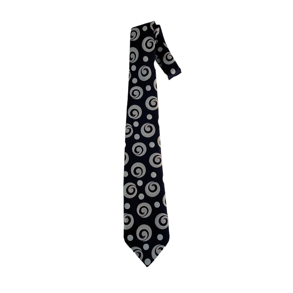 Sears The Men's Store Abstract Spiral Circle Pattern Blue/White Men's Tie - Picture 4 of 10